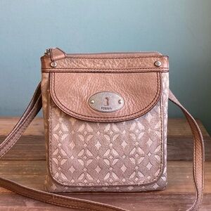 Fossil Maddox Leather and Canvas Crossbody Bag
